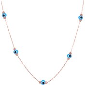 Resim XSilver Mavi Göz Nazar Boncuklu Rose Kolye 