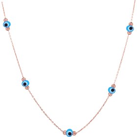 Resim XSilver Mavi Göz Nazar Boncuklu Rose Kolye 