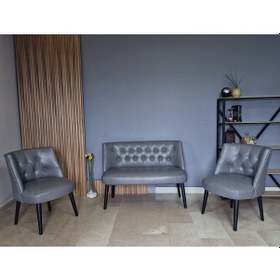 Resim Azra Mobilya Deri Çay Seti Koltuk Takımı - Bekleme Salonu - Cafe Mobilya - Ofis Mobilya - Balkon Mobilya Gri 
