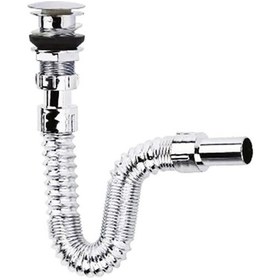 Resim Pop Up Krom Kaplama Bas-Stoplu Körüklü Lavabo Sifonu Eviye Sifon N11.705 