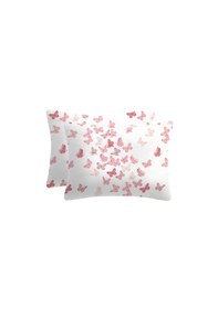 Resim %100 Pamuklu Fermuarlı Yastık Kılıfı 50x70 2'li Beyaz - Pembe 