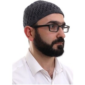 Resim Füme Hasır Desen Kışlık Kadife Namaz Takkesi 