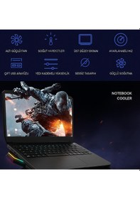 Resim Polham 6 Fanlı Rgb Işıklı Dijital Ekranlı Laptop Soğutucu Stand, 7 Kademeli Yükseklik Ayarlı Süper Soğutucu Stand 