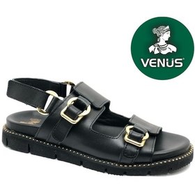 Resim Venüs Lagos Hakiki Deri Comfort Ortopedik Kadın Sandalet Siyah 