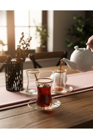 Resim Gold Mat 6 Kişilik Heybeli 12 Parça Çay Takımı 165 Cc Şeffaf 