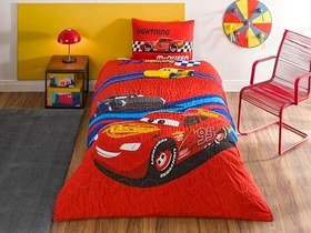 Resim TAÇ Disney Cars Race Track Standart Pamuk Nevresim Takımı, Kırmızı, Tek Kişilik 