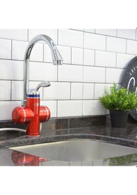 Resim Elektrikli Sıcak Musluk Ani Su Isıtıcı Termal Şofben Musluk Asg1k Kırmızı 