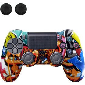Resim Sony Playstation 4 Pro / Ps4 Slim / Playstation 4 Oyun Denetleyicisi İçin Data Frog Silikon Kapak Graffiti Koruyucu Kılıf - Mavi Y 