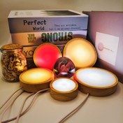 Resim 1 adet Kristal Taşı ile LED Gece Lambası, Ahşap Taban, USB Güçlü - Parlayan Kırmızı ve Turuncu, Masa, Oda ve Tatil Dekoru için Mükemmel, Cadılar Bayramı, Noel, Şükran Günü, Festif Gece Lambası için İdeal Hediye | Sanat Deko Stili | Ahşap Taban Işığı 