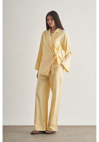 Resim Mizalle Keten Karışımlı Anvelop Bağlı Sarı Kimono Ceket Sari 