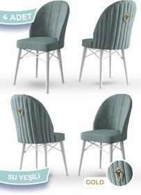 Resim Canisa Ritim Serisi, 1.sınıf Babyface Kumaş 4 Adet Su Yeşili Sandalye, Beyaz Gürgen Ayak Gold Halkalı 
