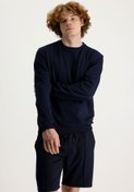 Resim Orta Lacivert Bisiklet Yaka Pamuklu Sweatshirt Kigili