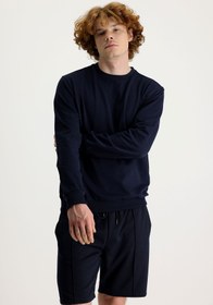 Resim Orta Lacivert Bisiklet Yaka Pamuklu Sweatshirt 