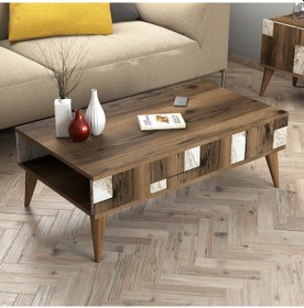 Resim Variant Madrid Orta Sehpa - Ceviz / Beyaz Mermer 