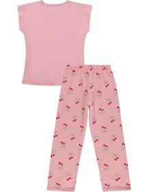 Resim Civil Girls Kiraz Desenli 6-9 Yaş Pijama Takımı - Pudra - Pudra / 9-10 Yaş 