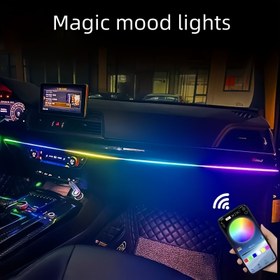 Resim Telli olmayan dekorasyonlu renkli akrilik araç içi soğuk ışık hattı atmosfer ışığı, araca monte edilmiş ses kontrollü müzik ritim ışığı şeridi 