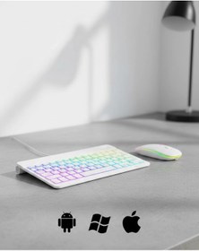 Resim Mey İthalat Türkçe Q Aydınlatmalı Klavye Mouse Seti Kablosuz Bluetooth Destekli 