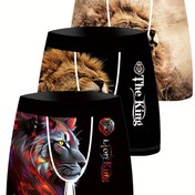Resim 3'lü Paket Erkekler için Ice Sliky Fiber Boxer Külot - Altın Aslan Baskı, Nefes Alabilen Esnek Kumaş, Siyah Karikatür Tasarım, Günlük Kullanım İçin Makinede Yıkanabilir, Cesur Grafikli İç Çamaşırı, Rahat Kalıp 