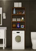 Resim Hazel Mobilya - Çamaşır Makinesi Için Ahşap El Yapımı Ayarlanabilir Raflı Banyo Organizeri 