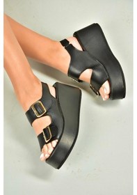 Resim Fox Shoes U946418509 Siyah Dolgu Topuklu Kadın Ayakkabı Siyah-suni Deri 