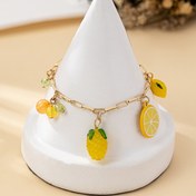 Resim Bohem Akrilik Meyve Charm Bileklik - Ayarlanabilir Altın Zincir ile Limon, Portakal & Kiraz Charm'lar, Renkli Günlük Kadın Moda Aksesuarı, Günlük Kullanım Aksesuarı | Eğlenceli Charm Bileklik | Ayarlanabilir Bileklik, Sevimli Bilezikler 