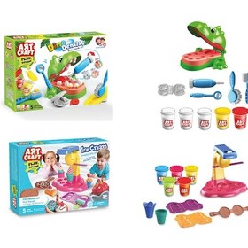 Resim Dinozor Dişçi Oyun Hamur Set + Dondurma Oyun Hamur Seti 