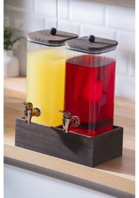 Resim Acar Dominic 2 Li Ahşap Standlı Cam Sebil - 2.6 Lt Şeffaf 