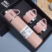 Resim 1 set Paslanmaz Çelik Termal Kupa Seti, 500ml/16.9oz Vakumlu İzole Su Matarası 3 Bardaklı, Paslanmaz Çelik Araba Matara Tutucu Kahve ve Soğuk İçecekler için, Okula Dönüş Malzemeleri için İdeal 