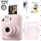 Resim Fujifilm Instax Mini 12 Fotoğraf Makinesi + 20'li Film + Kıskaçlı Resim Standı + Simli Pleksi Kılıf Seti Pembe 