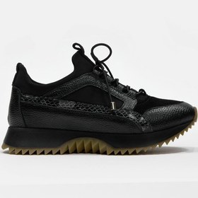 Resim NILUFARR Sidney Siyah Hakiki Deri Yılan Desenli Kadın Sneaker 