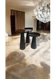 Resim Siyah Renk Ahşap Mantar Sehpa 3 Lü Set Doğal Zigon Fiskos Sehpa Takımı Siyah 