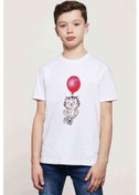 Resim Watercolor Cat Baskılı Unisex Çocuk Beyaz T-Shirt (534798792) 