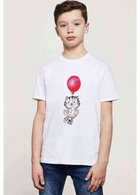 Resim Watercolor Cat Baskılı Unisex Çocuk Beyaz T-Shirt (534798792) 