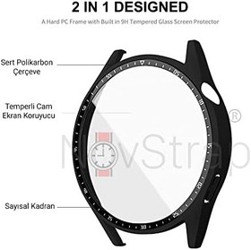 Resim NovStrap Huawei Watch GT3 46mm ile Uyumlu Ekran Koruyucu Temperli Cam ve Kasa Koruyucu Sert PC SİYAH 