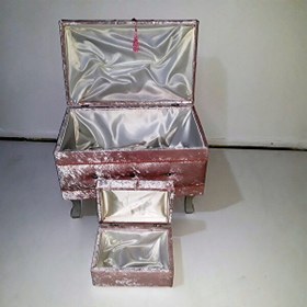 Resim Bengi Ticaret Çeyiz Sandık 12351 Kapitone Küçük Model 2Li Pembe Kadife Kumaş İçi Tela El Yapım 
