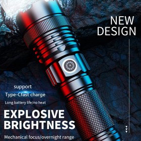 Resim LiHangStar Yüksek Güçlü LED El Feneri, 3 Modlu Zoomlu Outdoor Torch, USB Şarj Edilebilir Type-C, 18650 Lityum Pili, 300 Lümen, 150m Menzil, Alüminyum Alaşım, Su Geçirmez Değil, Şarj Kablosu Dahil 