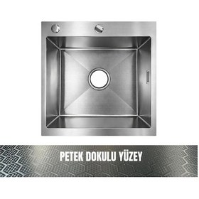 Resim Gl General Sagax 50x50 Inox Petek Dokulu Çift Delikli Mutfak Eviyesi 304 Paslanmaz Çelik 1mm Inox 
