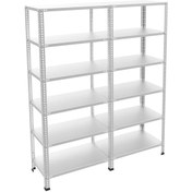 Resim RafBurada 6 Katlı Duble Galvaniz Çelik Raf - Depo, Arşiv, Kiler, Dosya, Market Rafı 31x60 Cm-200 Cm-1.50 Mm 
