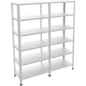 Resim RafBurada 6 Katlı Duble Galvaniz Çelik Raf - Depo, Arşiv, Kiler, Dosya, Market Rafı 31x60 Cm-200 Cm-1.50 Mm 