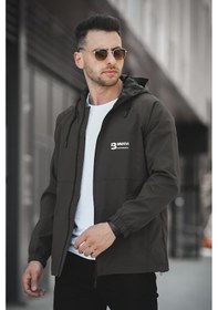 Resim Oksit Mmx Baskılı Suya Dayanaklı Slim Fit Erkek Kapüşonlu Mevsimlik Mont Yağmurluk 001 