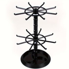 Resim 1 adet 2 Katlı Siyah/Şeffaf Dönebilir Teşhir Standı, Ayrılabilir Anahtarlık, Fidget Spinner, Kolye, Yüzük Organizatörü Çok Fonksiyonlu Küpe ve Saç Aksesuarları Tutucu Tezgahlar, Tuvalet Masası, Banyo ve Yatak Yanı Sahneleri için Uygun 