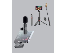 Resim DS LLC Ieg ™ Vlog ve Canlı Yayın Için Çift Yaka Mikrofonu ve Tripodlu Selfie Çubuğu Seti Dsllcrs-I 