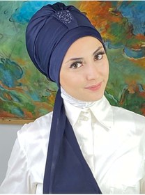 Resim BUTİKAMBAR Hürrem Model Tek Biritli Atkılı Taşlı Lacivert Bone 