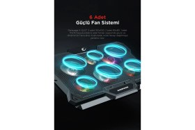 Resim Rampage AD-RC10 X-Gust Siyah 6 Fanlı Rainbow Işıklandırmalı Notebook Soğutucu Stand 