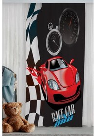 Resim Yarışcı Kırmızı Araba Çift Kanatlı Çocuk Odası Fon Perde 
