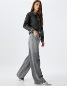 Resim Geniş Paça Kot Pantolon Standart Bel Düğmeli Cepli - Wide Leg Jeans 