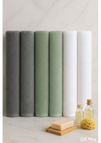 Resim 6 Lı Softtouch El Yüz Banyo Havlusu Seti %100 Pamuklu 50x90 Cm Gri 