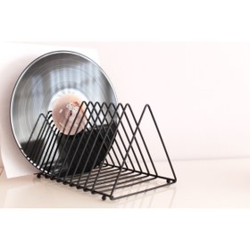 Resim MsY TREND 9 Gözlü Üçgen Masaüstü Siyah Metal Organizer Büyük Dergilik-plaklık-vinil-gazetelik-kitaplık 