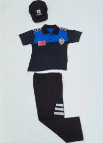 Resim Uğur Böceği Çocuk Polis Kostüm Polo Yaka Tişortlü Polis Kıyafeti Mavi Mavi 