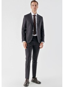 Resim Morven Erkek Mürdüm Poliviskon Trend Ekoseli Slim Fit Mono Yaka Takım Elbise Mürdüm 